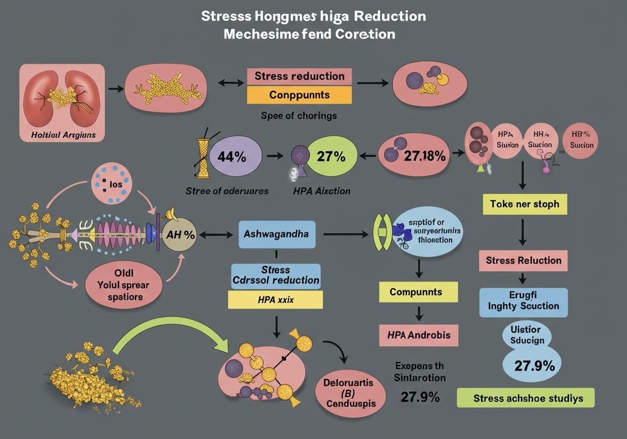 Infográfico mostrando como a ashwagandha reduz o cortisol e combate o estresse