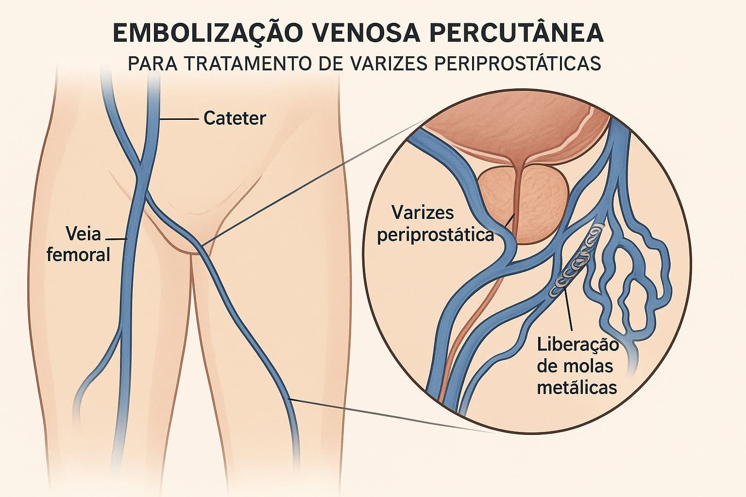 Procedimento de embolização venosa percutânea para tratamento de varizes periprostáticas